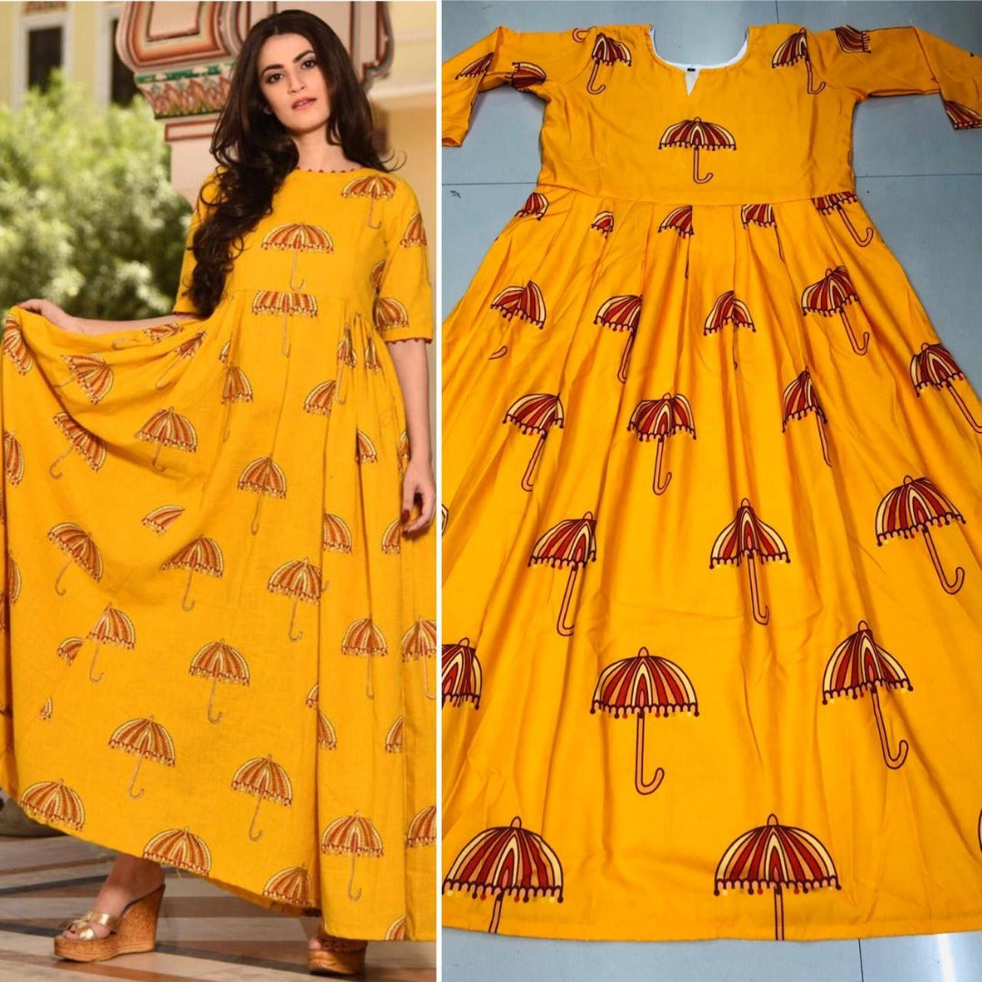 Yellow heavy rayon printed casual kurti