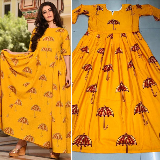 Yellow heavy rayon printed casual kurti