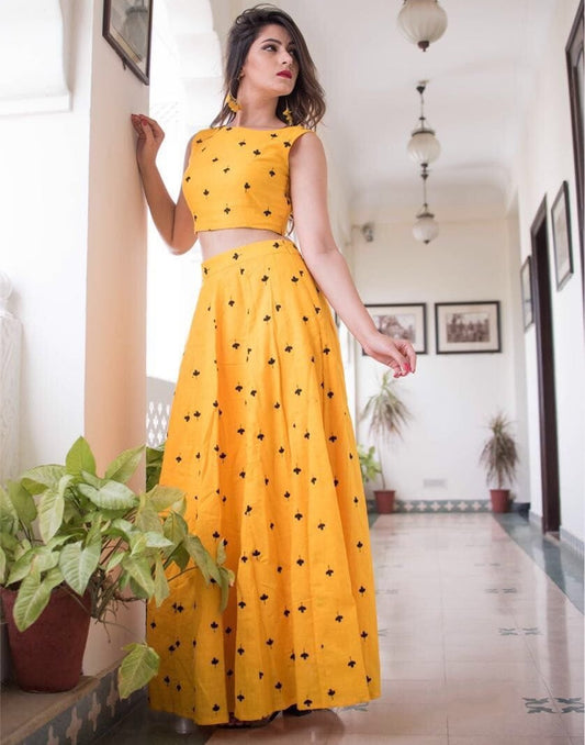 yellow hexa cotton crop top lehenga choli