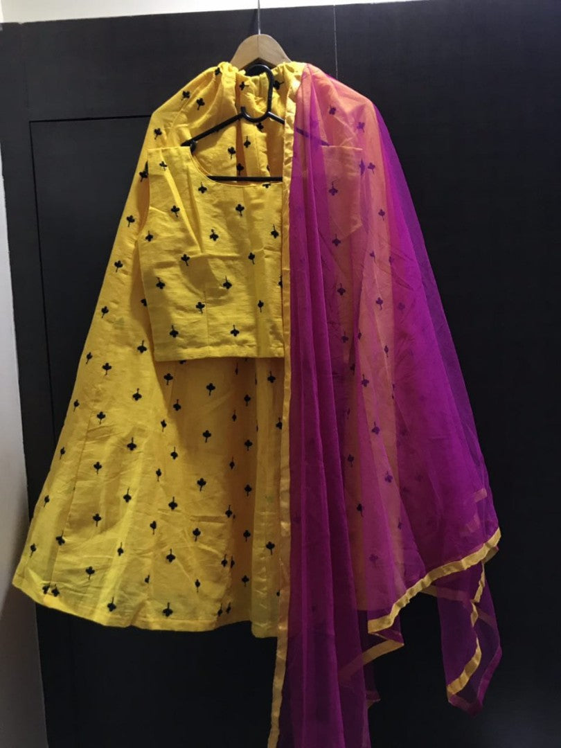 yellow hexa cotton crop top lehenga choli