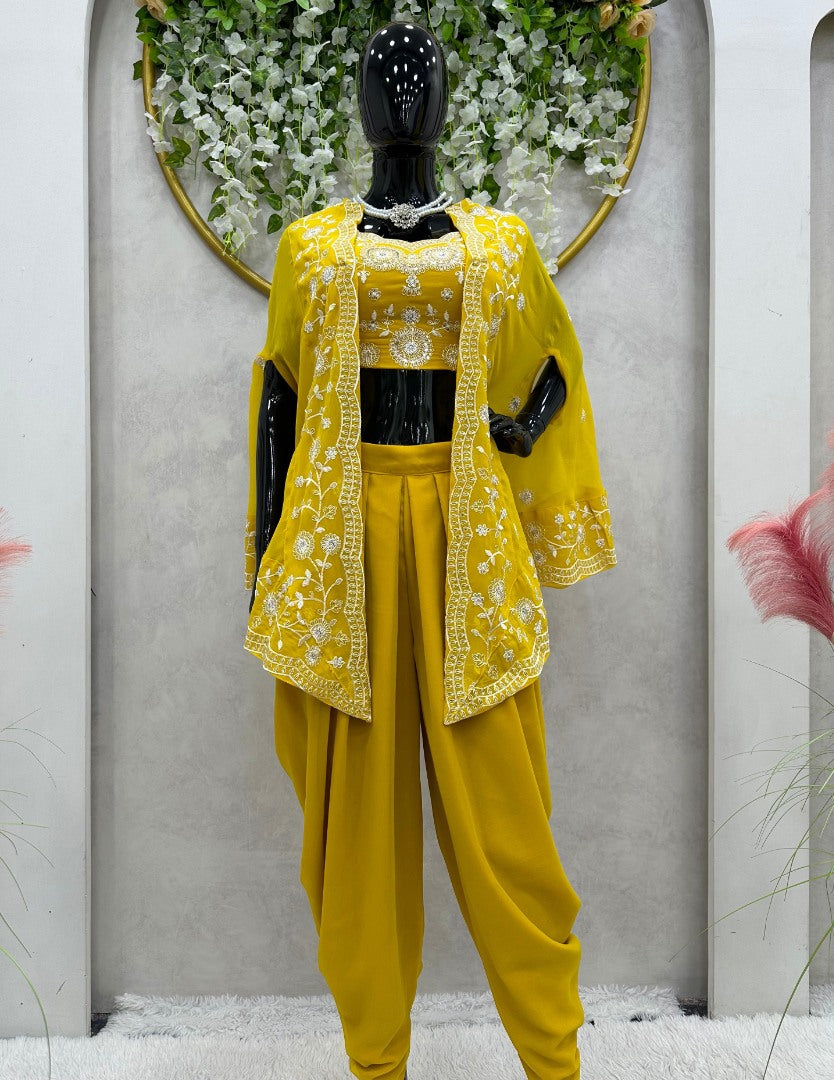 Yellow indowestern dhoti suit with jacket