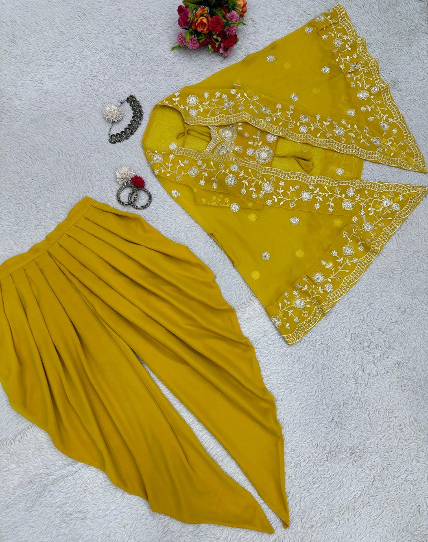 Yellow indowestern dhoti suit with jacket