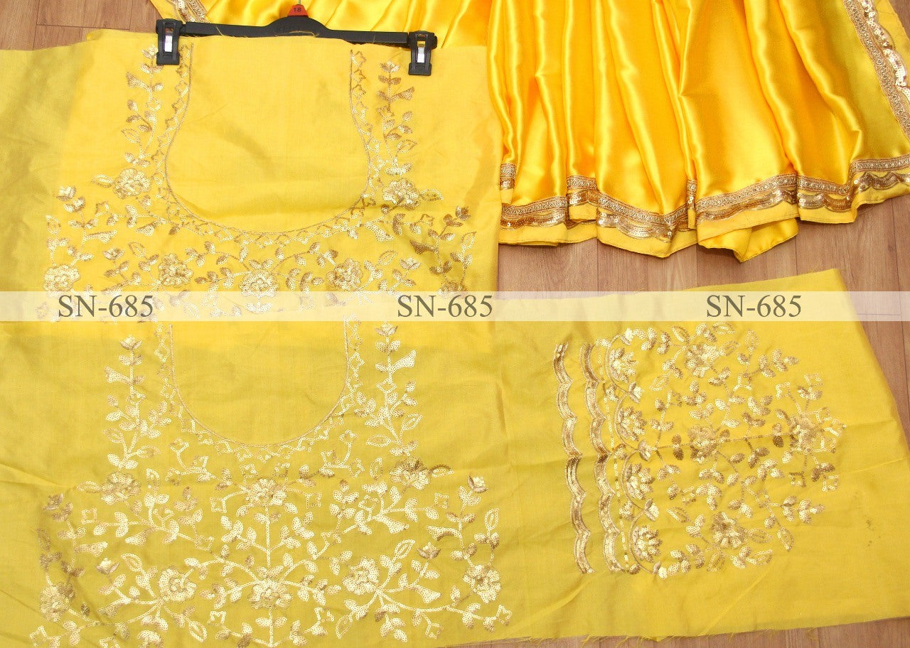 Yellow japan satin silk partywear saree