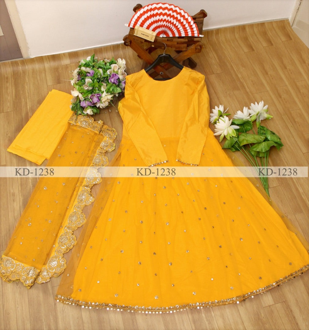 Yellow long gown with dupatta