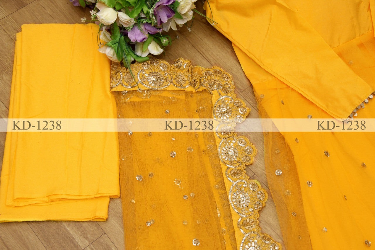 Yellow long gown with dupatta