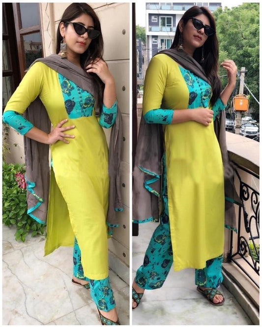 yellow masali cotton printed chudidar salwar suit