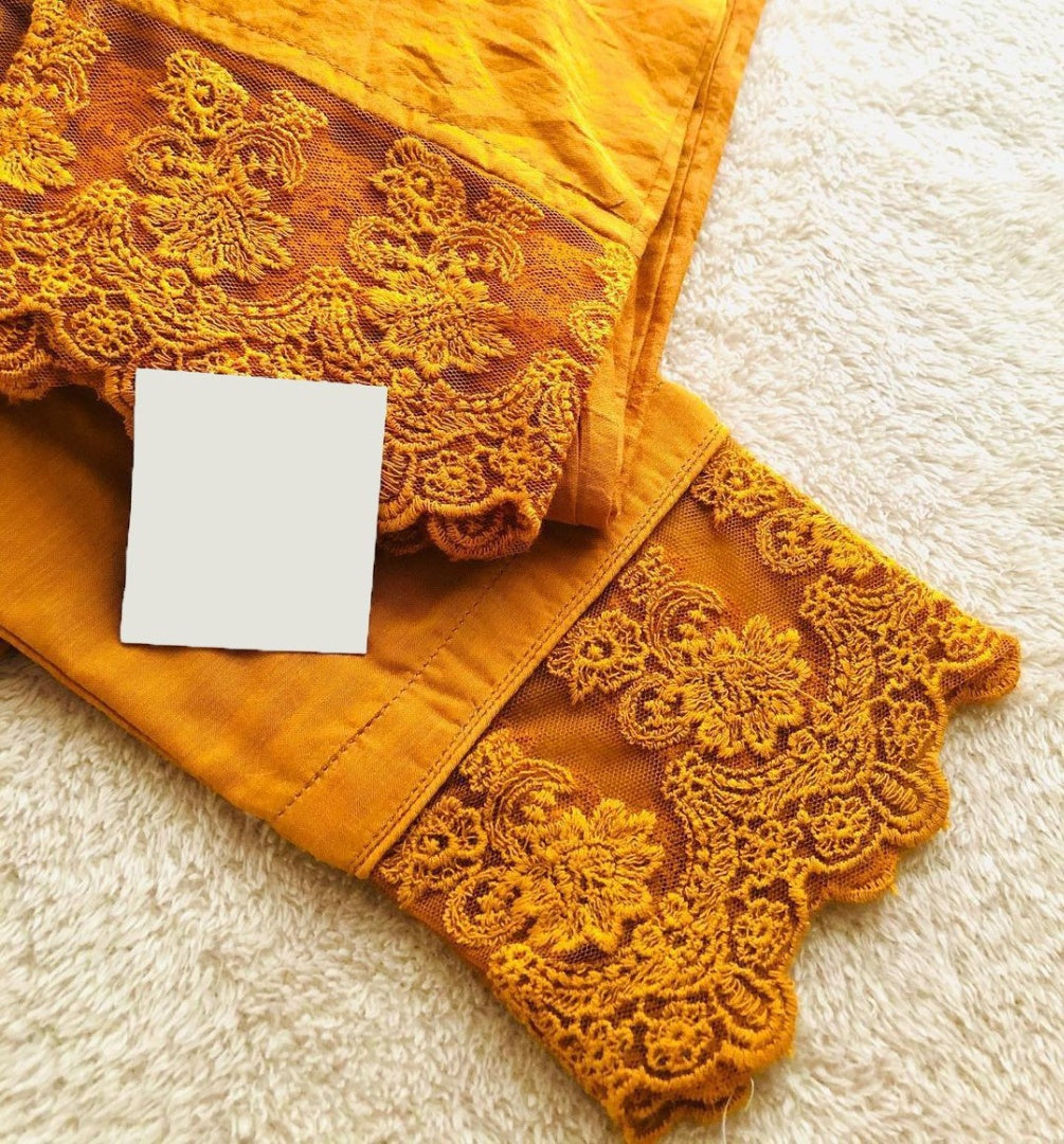 Yellow maslin russel lace salwar suit