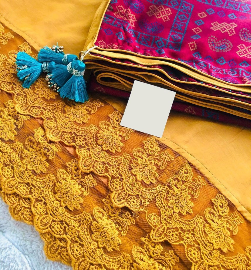 Yellow maslin russel lace salwar suit