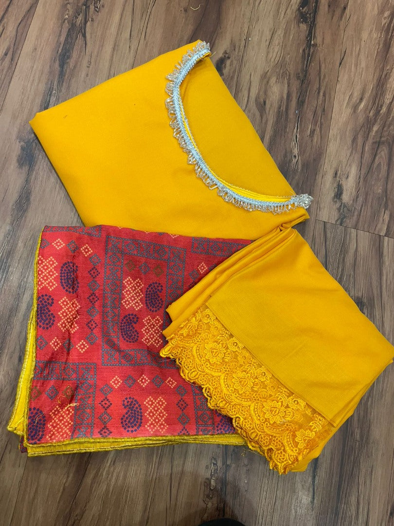 Yellow maslin russel lace salwar suit