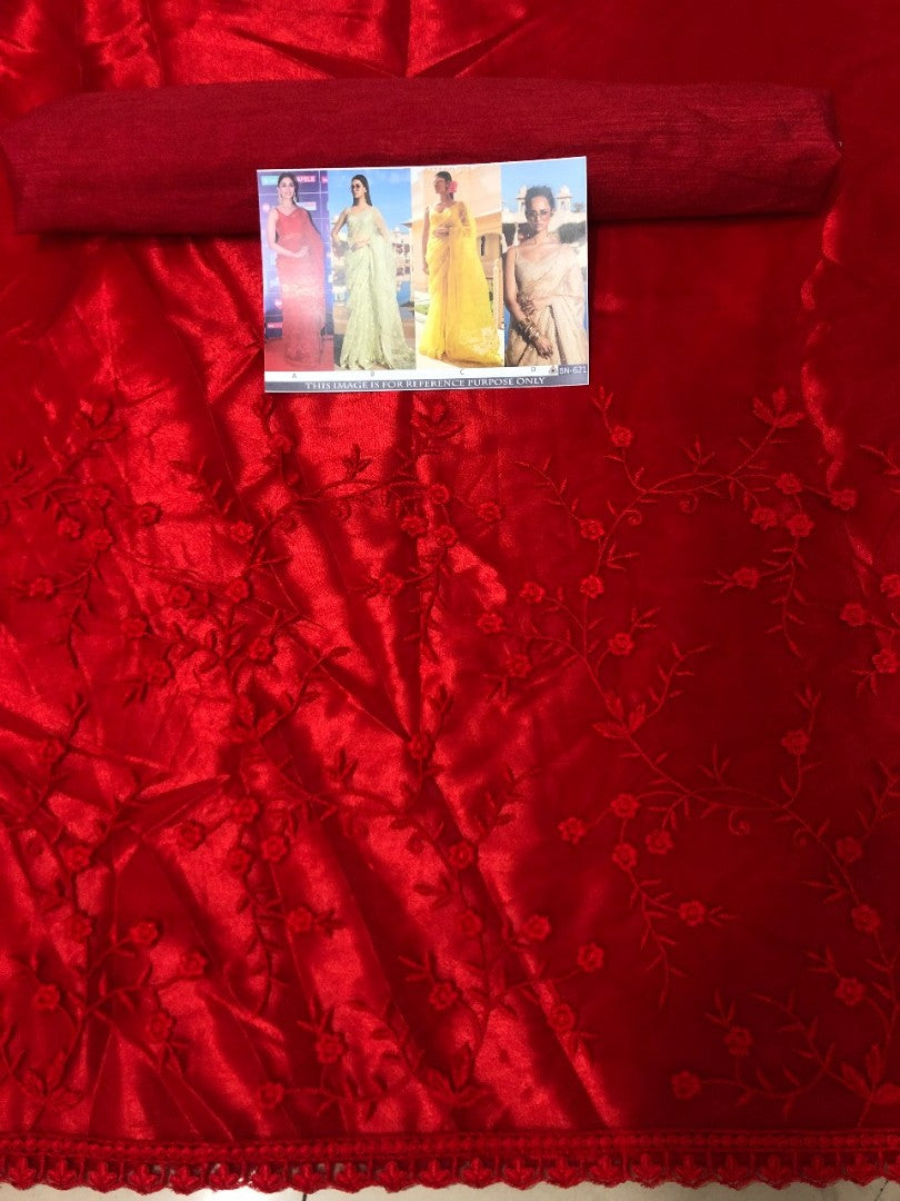 yellow mono net embroidered ceremonial saree
