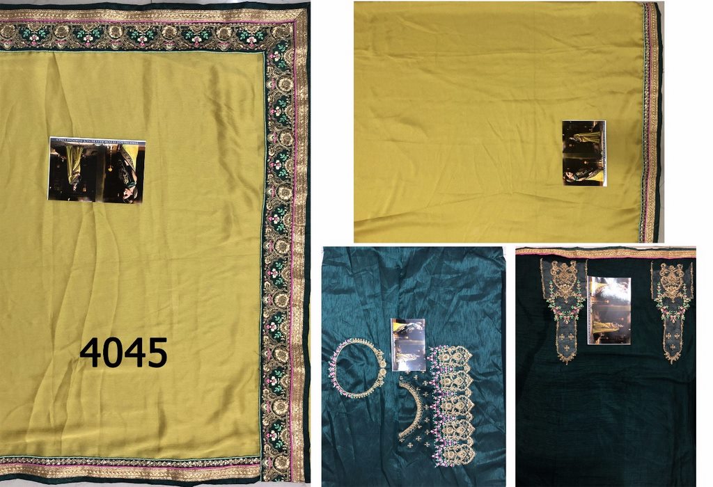 yellow moss chiffon georgette embroidered wedding saree