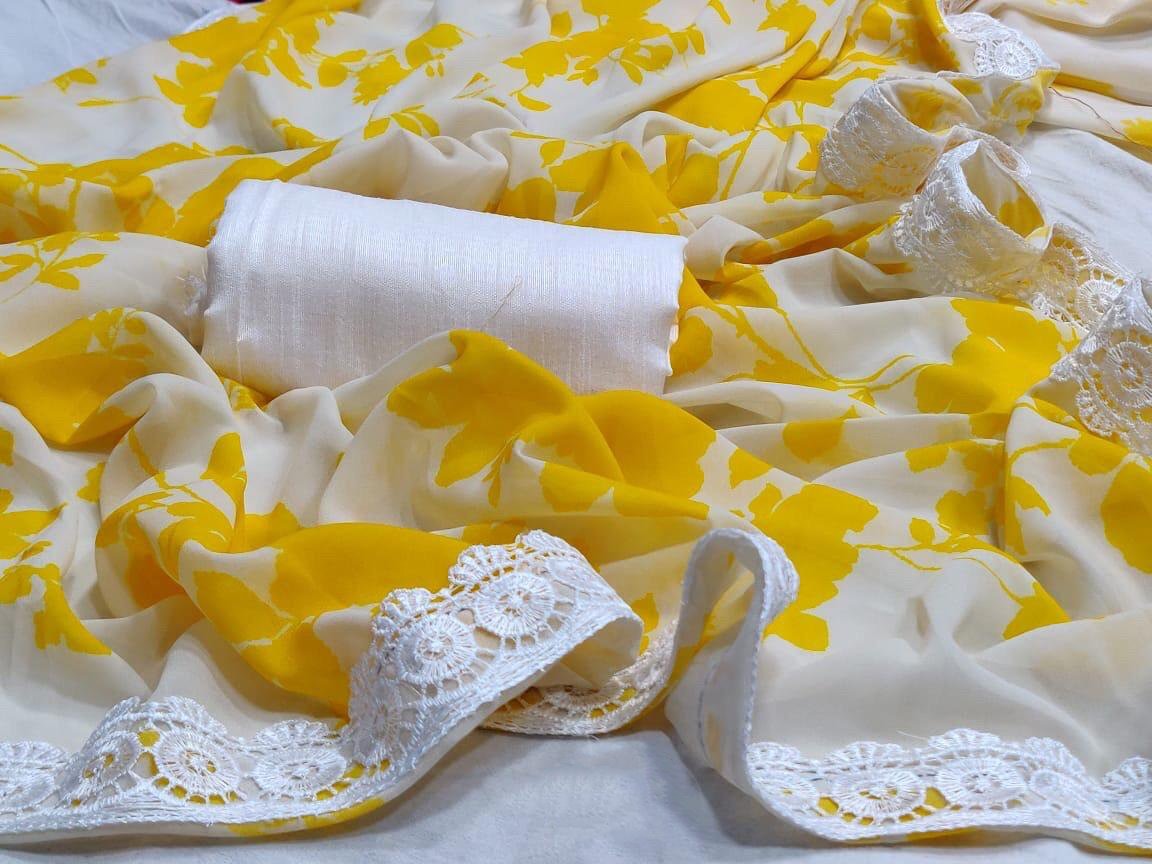 Yellow moss georgette beautiful digital printed casual saree