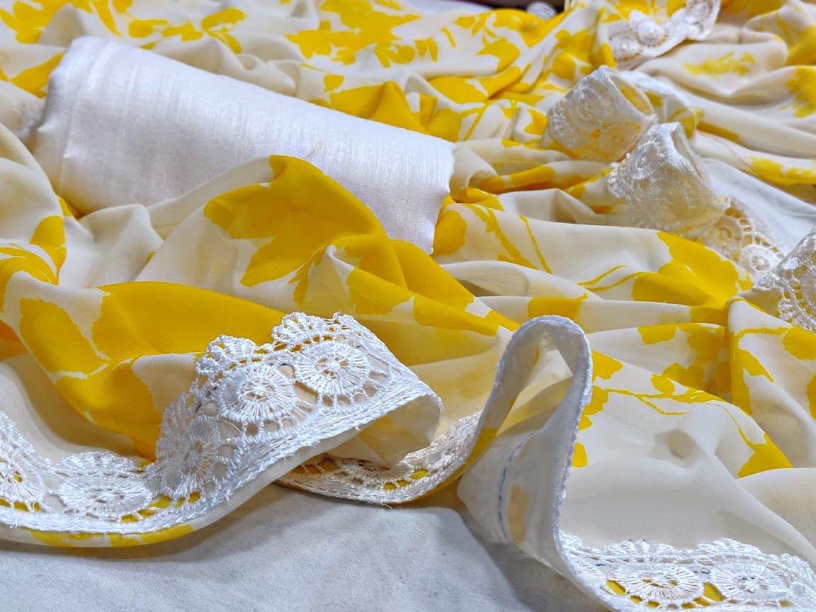 Yellow moss georgette beautiful digital printed casual saree