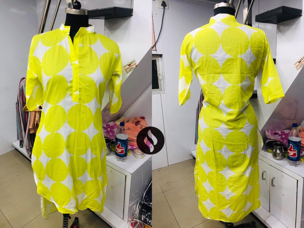 yellow musleen printed kurti