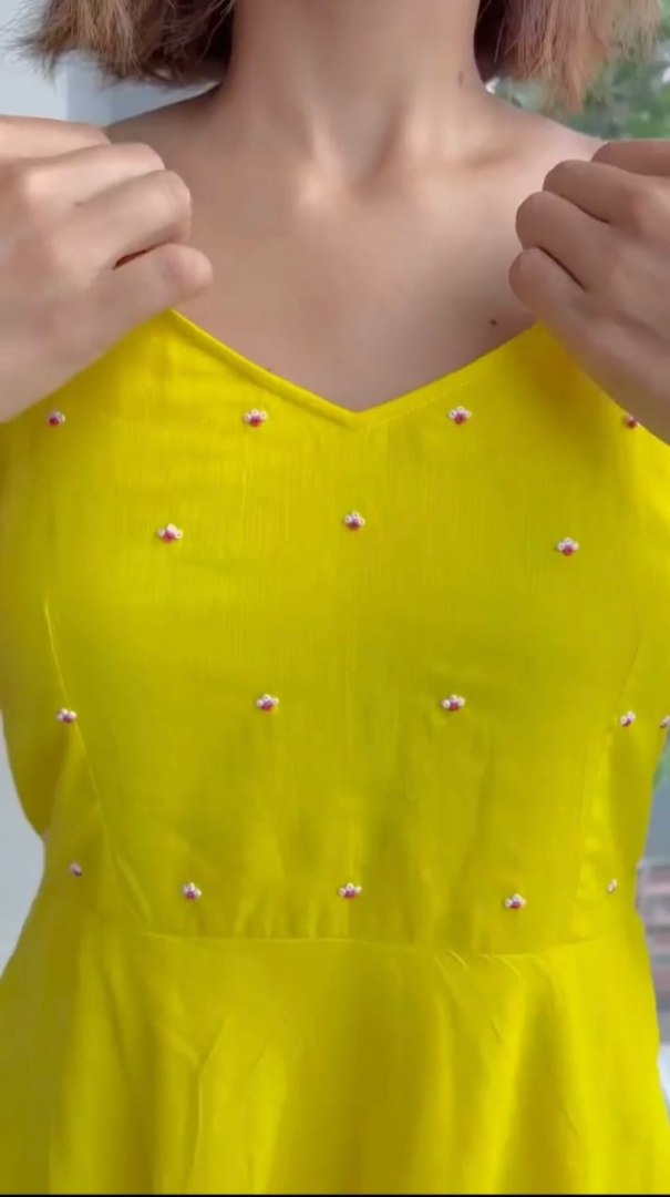 Yellow muslin cotton plain casual anarkali suit