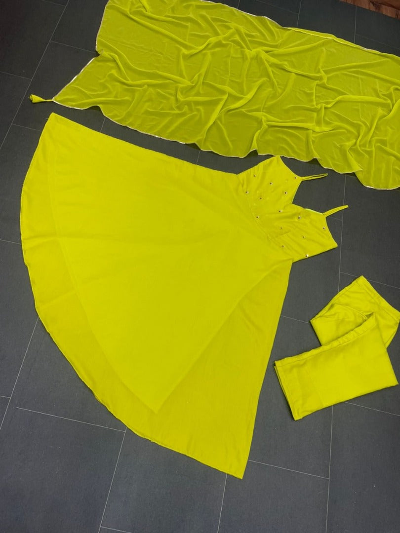 Yellow muslin cotton plain casual anarkali suit