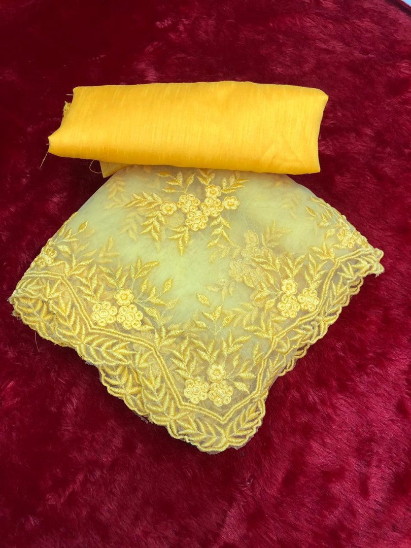 yellow net beautiful heavy embroidered surbhi jyoti saree