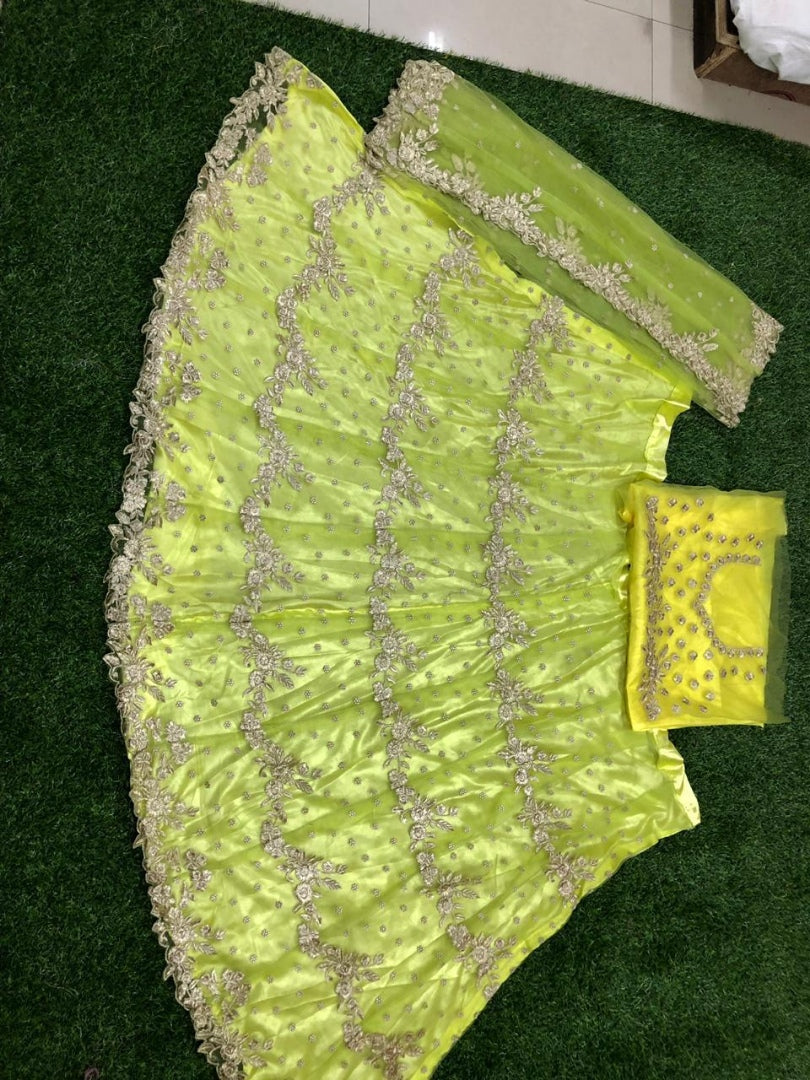 yellow net designer embroidered bollywood ceremonial lehenga choli