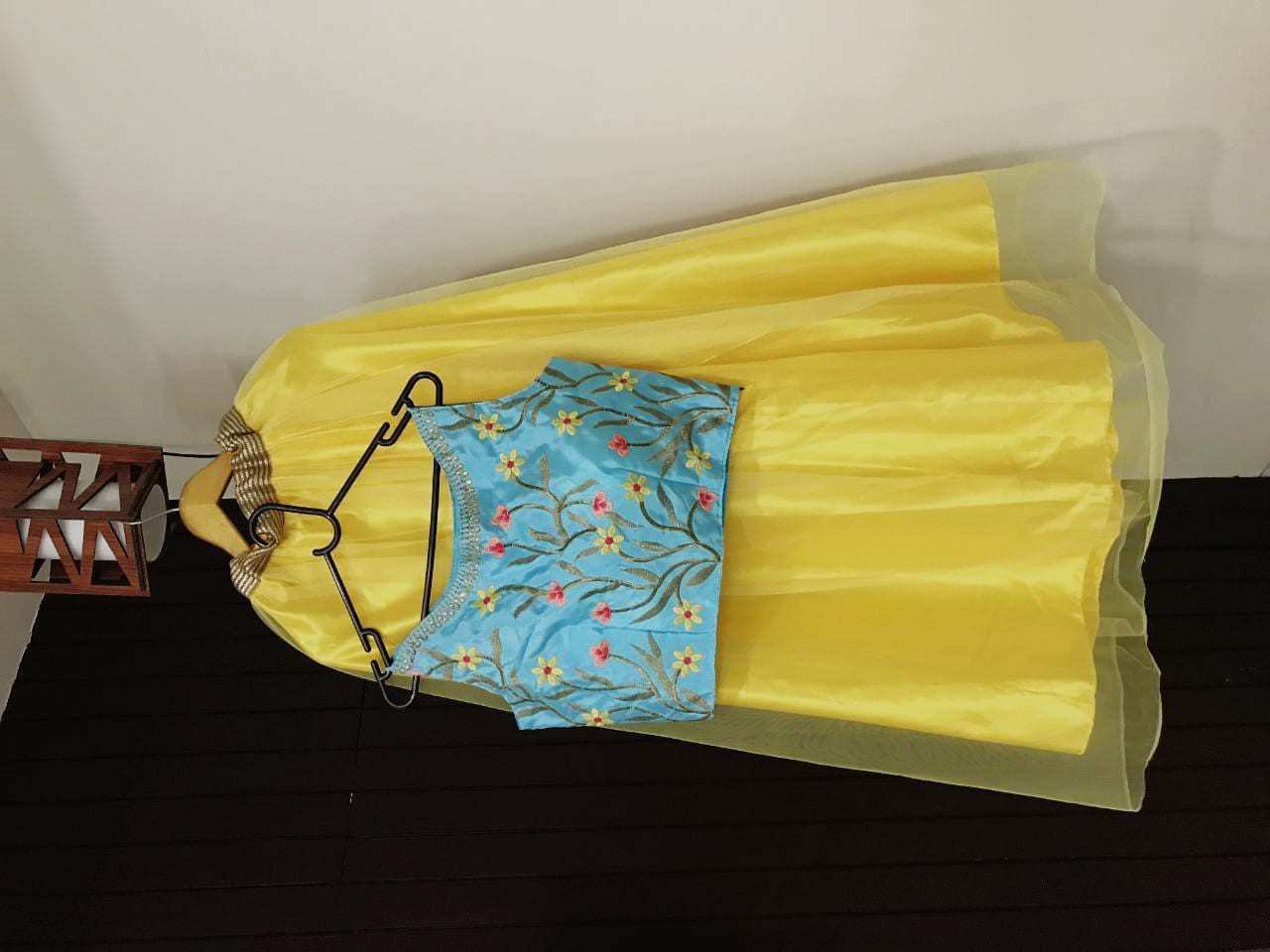 yellow net festival wear crop top lehenga with embroidered blouse