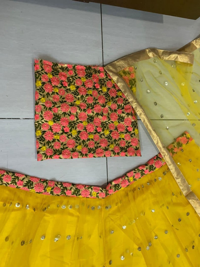 Yellow net sequence work lehenga choli