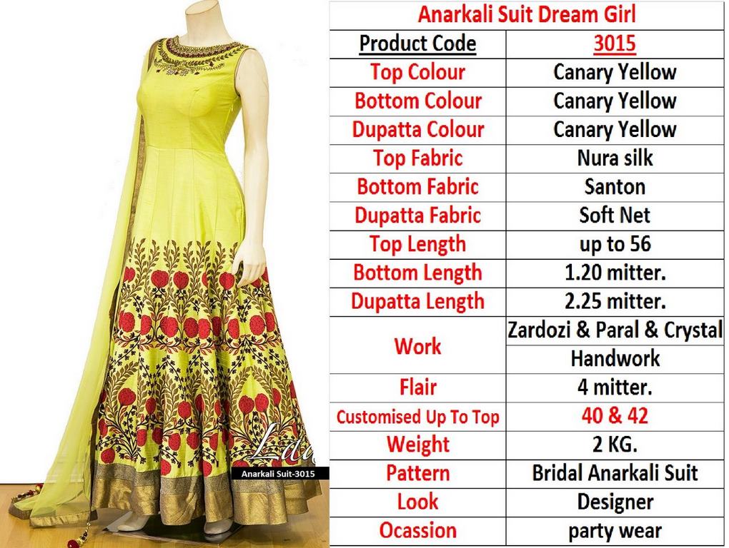 Yellow nura silk designer zardoshi worked gown style anarkali suit