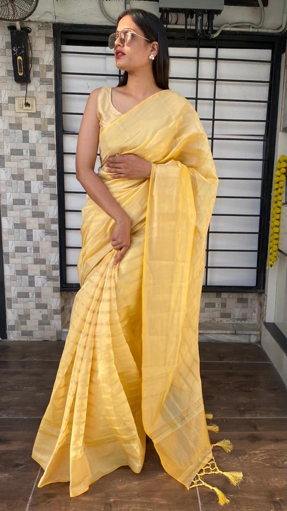 Yellow organza saree