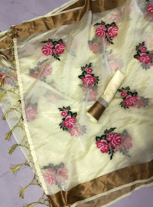 yellow orgenja silk embroidered saree