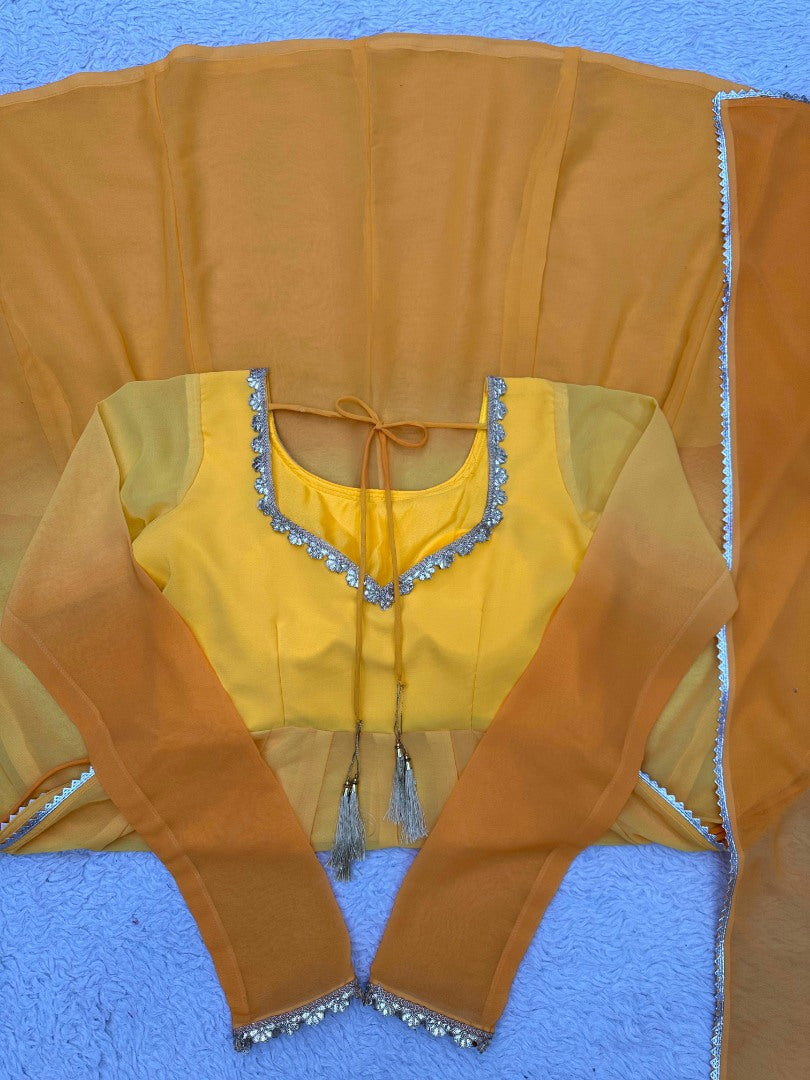 Yellow printed anarkali suit