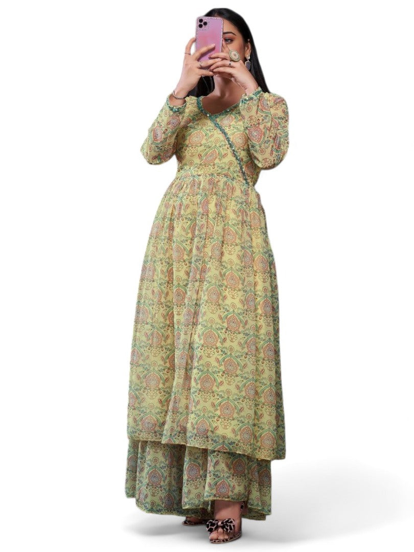 Yellow printed sharara kurti