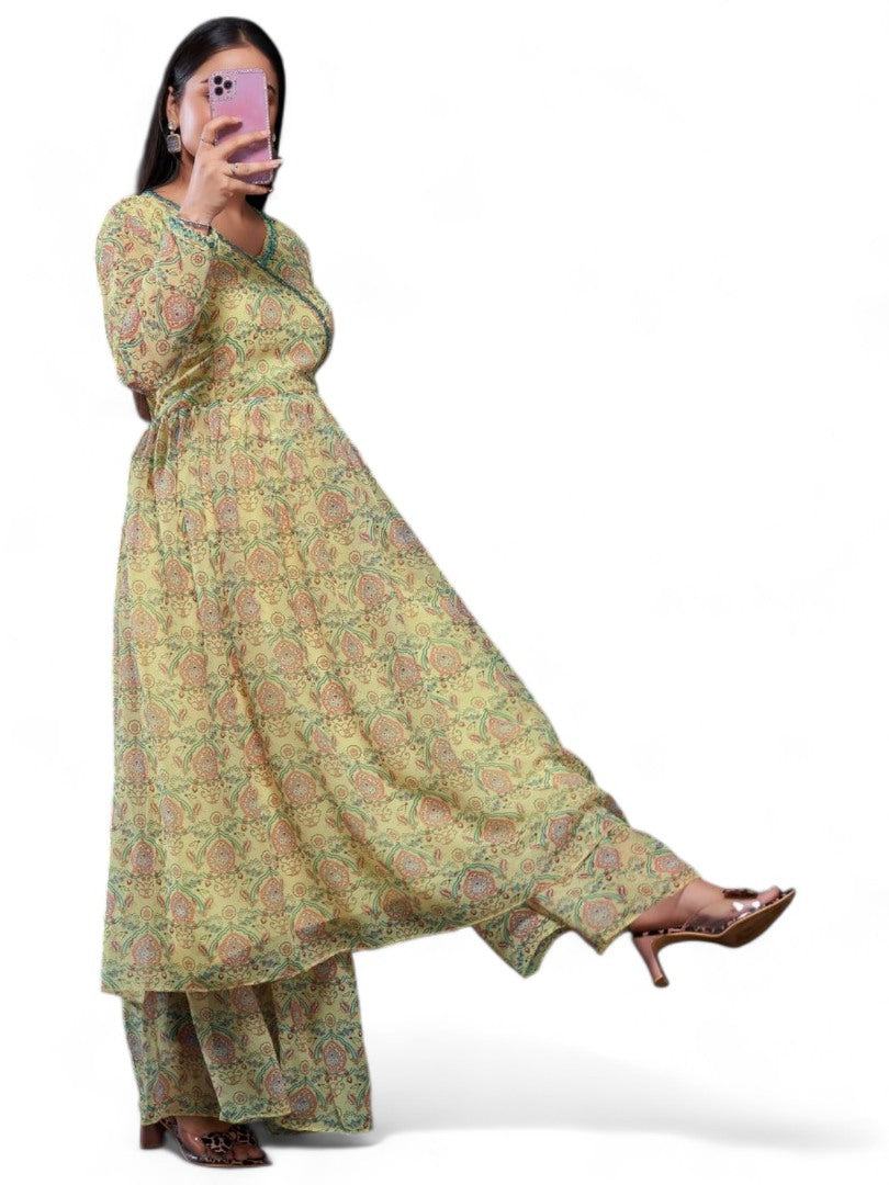 Yellow printed sharara kurti