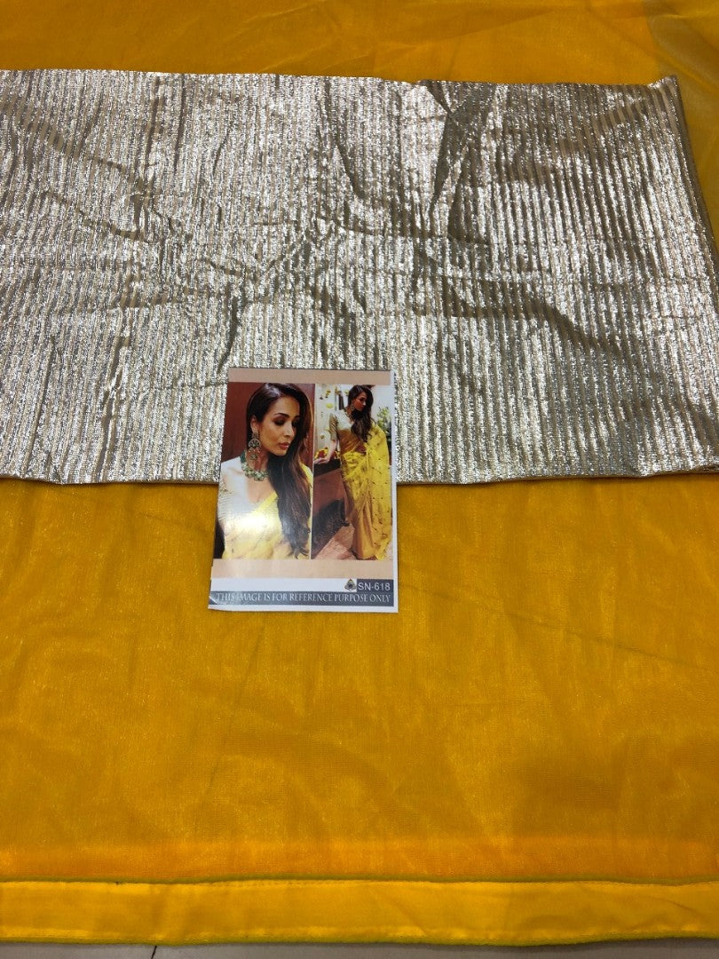 yellow pure orgenza silk bollywood partywear saree