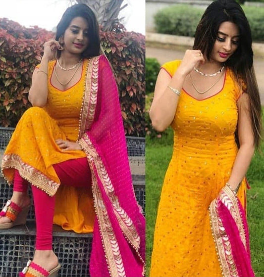 Yellow rayon cotton festive salwar suit