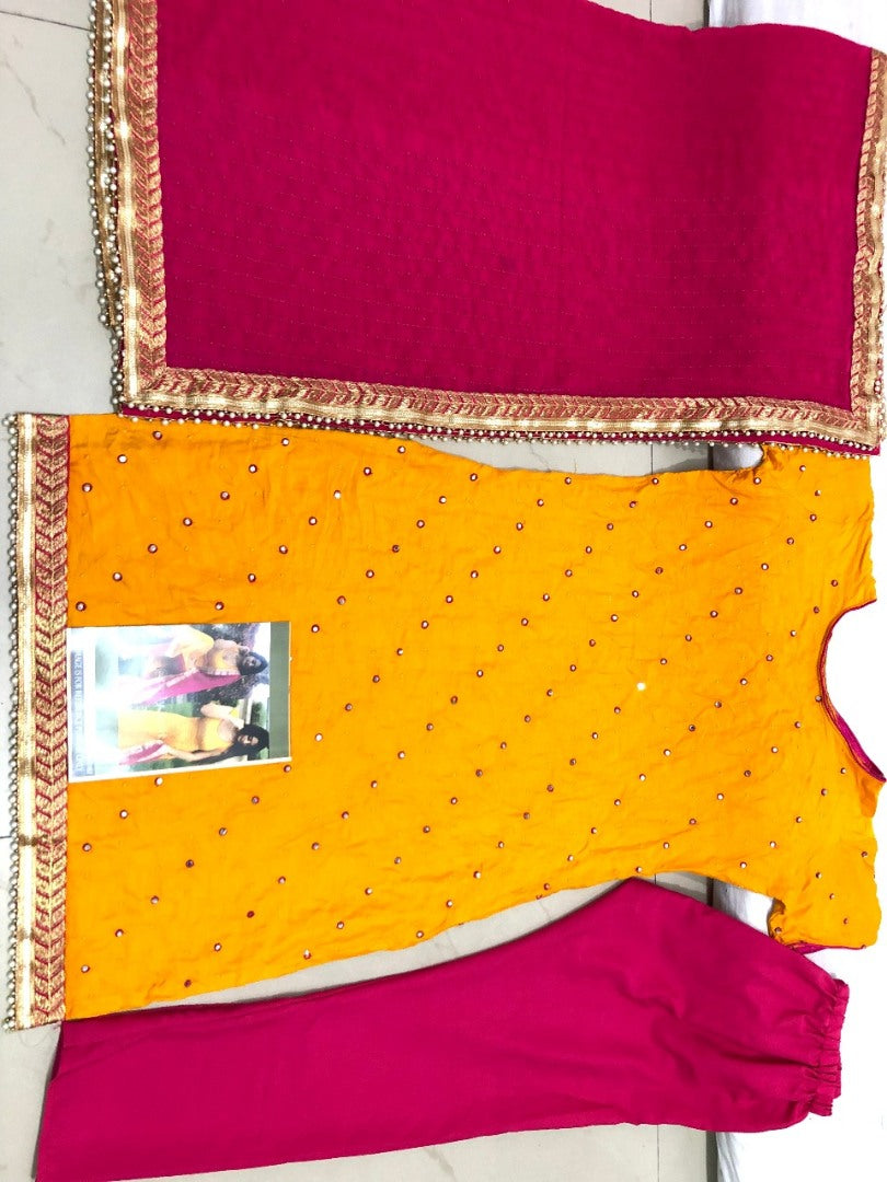 Yellow rayon cotton festive salwar suit