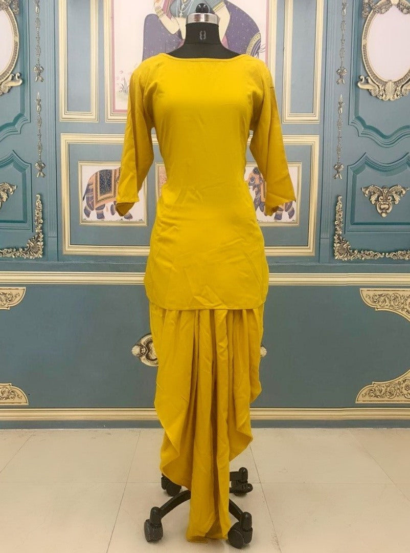 Yellow rayon dhoti suit