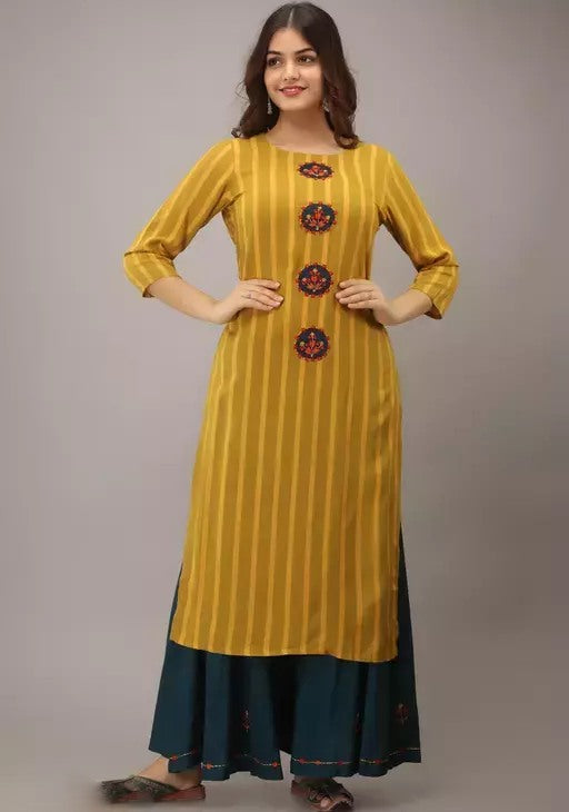 Yellow rayon printed plazzo kurti