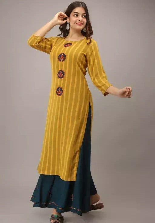 Yellow rayon printed plazzo kurti