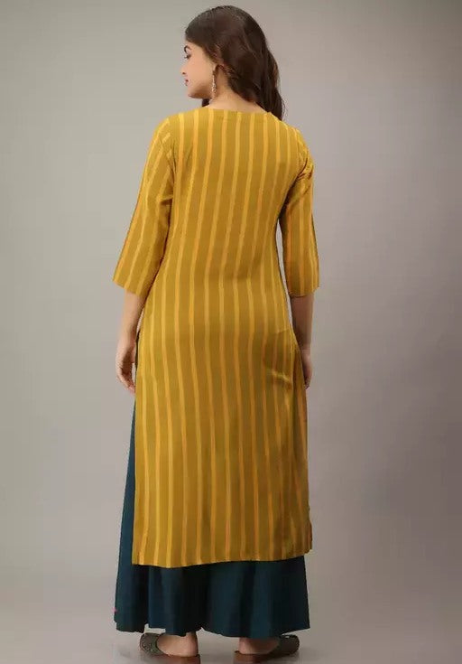 Yellow rayon printed plazzo kurti