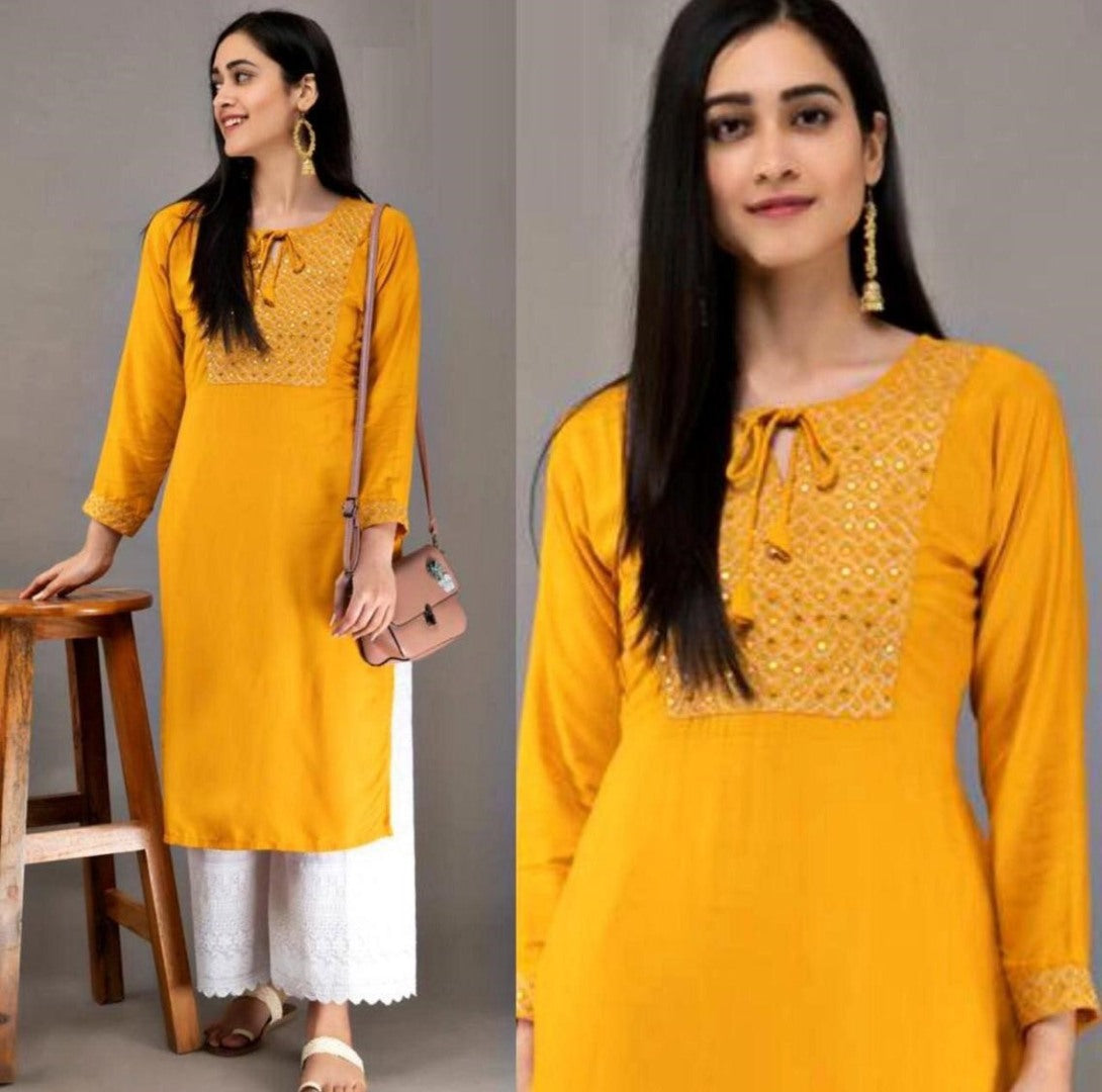 Yellow rayon thread sequence plazzo kurti