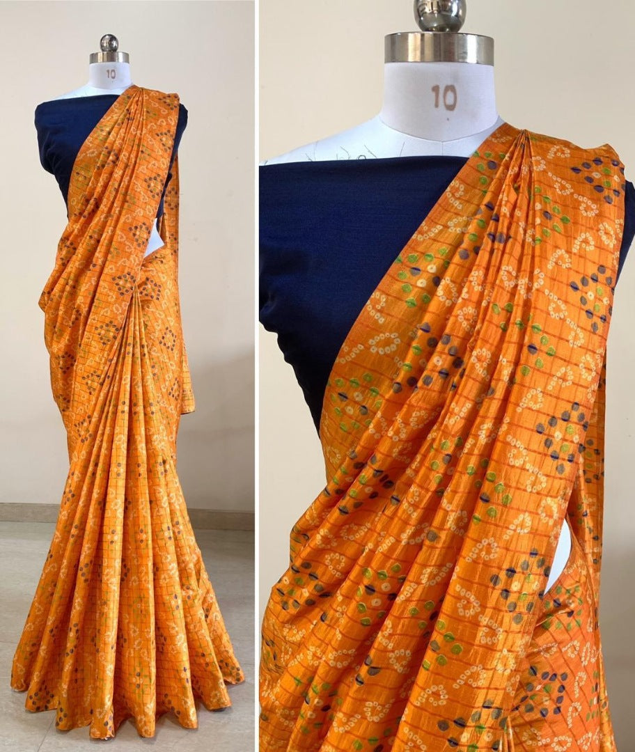 Yellow sana silk bandhni print saree