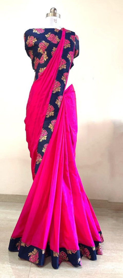Yellow sana silk beautiful plain saree