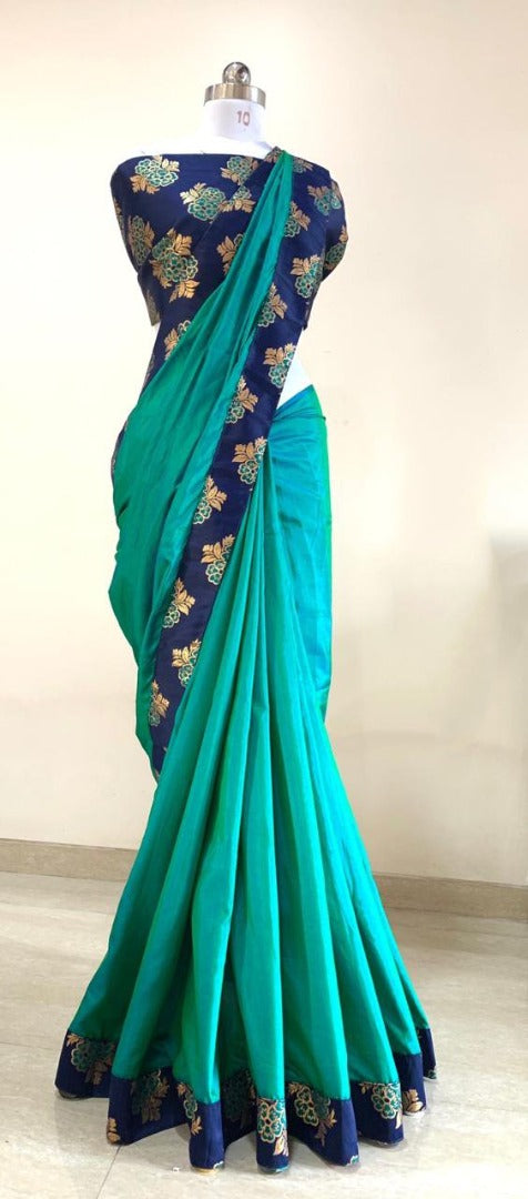 Yellow sana silk beautiful plain saree