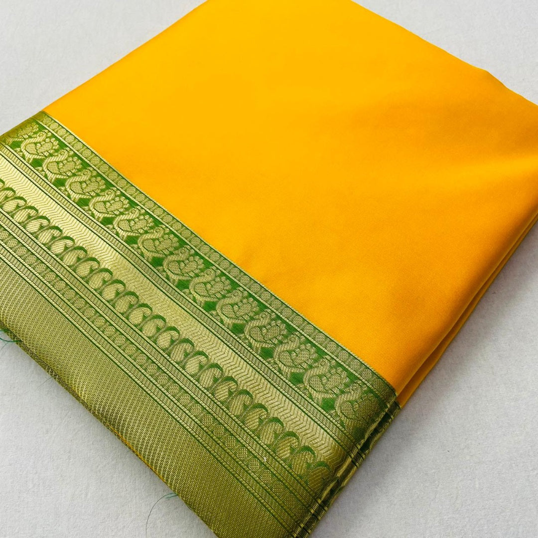 Yellow silk jacquard weaving wedding saree