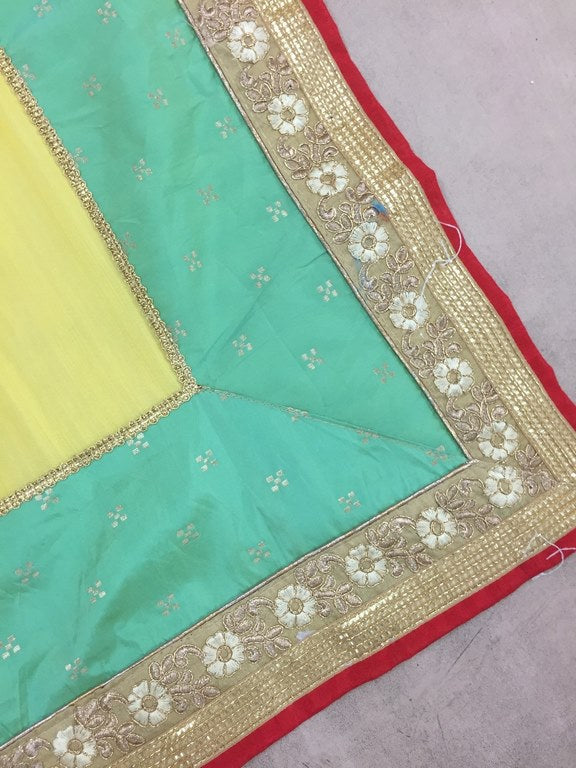 yellow slub silk designer embroidered wedding saree