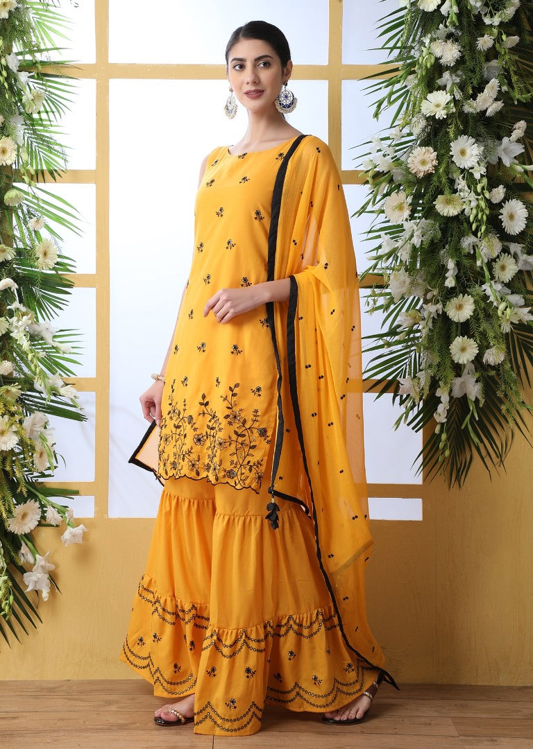 Yellow soft cotton sharara salwar suit