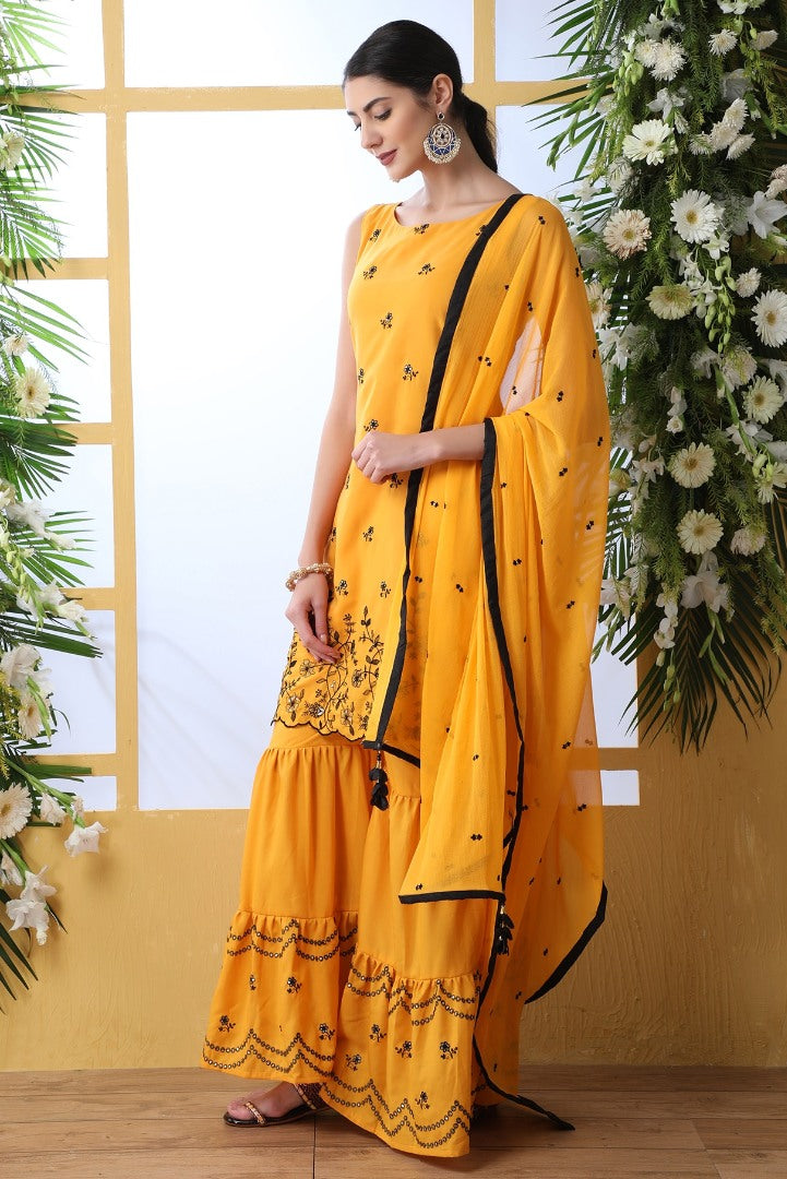 Yellow soft cotton sharara salwar suit