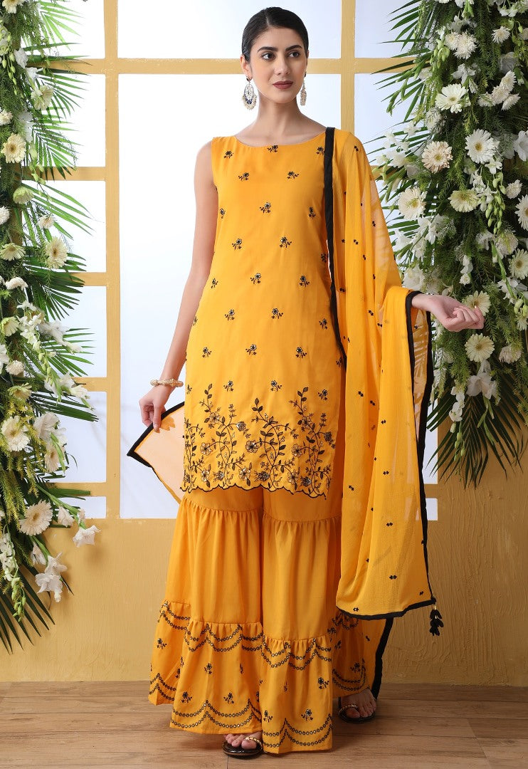 Yellow soft cotton sharara salwar suit