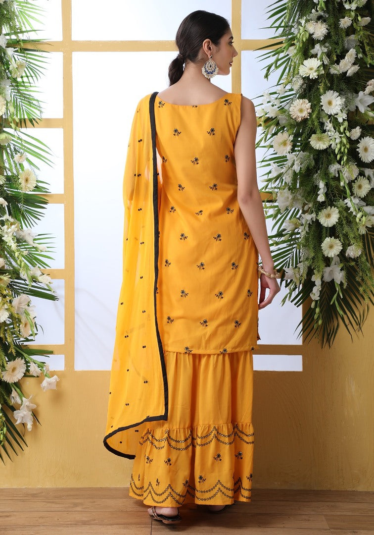 Yellow soft cotton sharara salwar suit