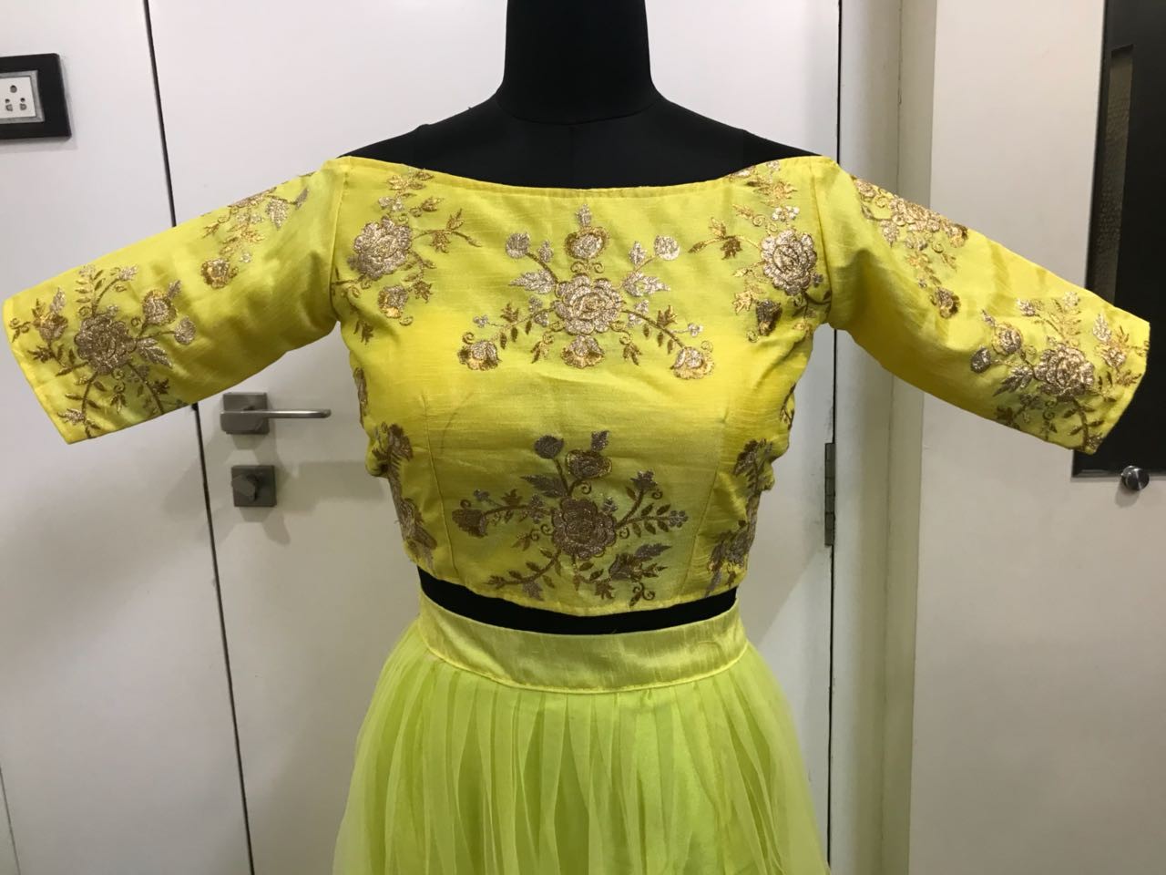 yellow soft net embroidered wedding lehenga