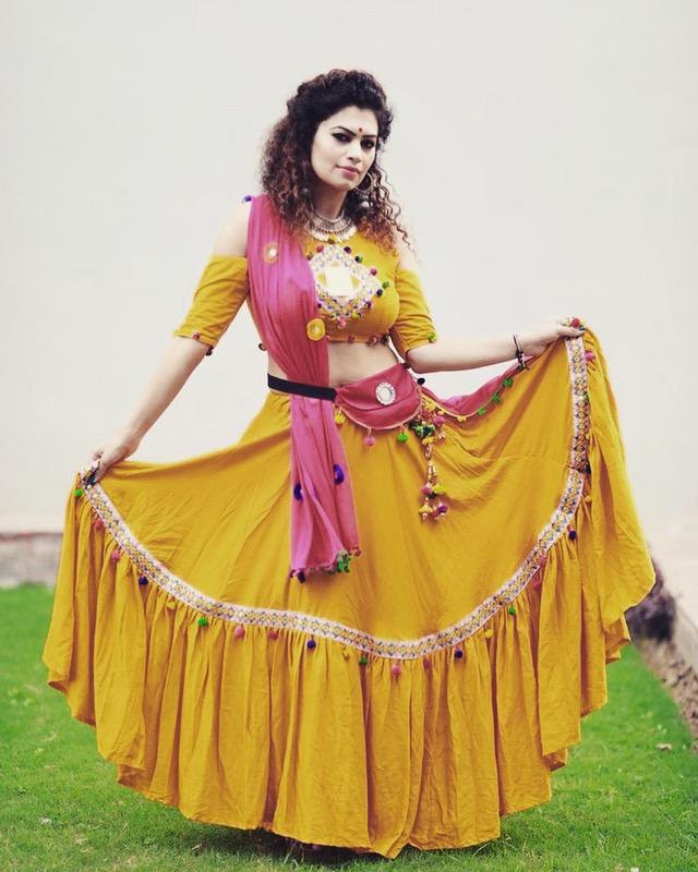 Yellow soft rayon stylist navratri special lehengha choli