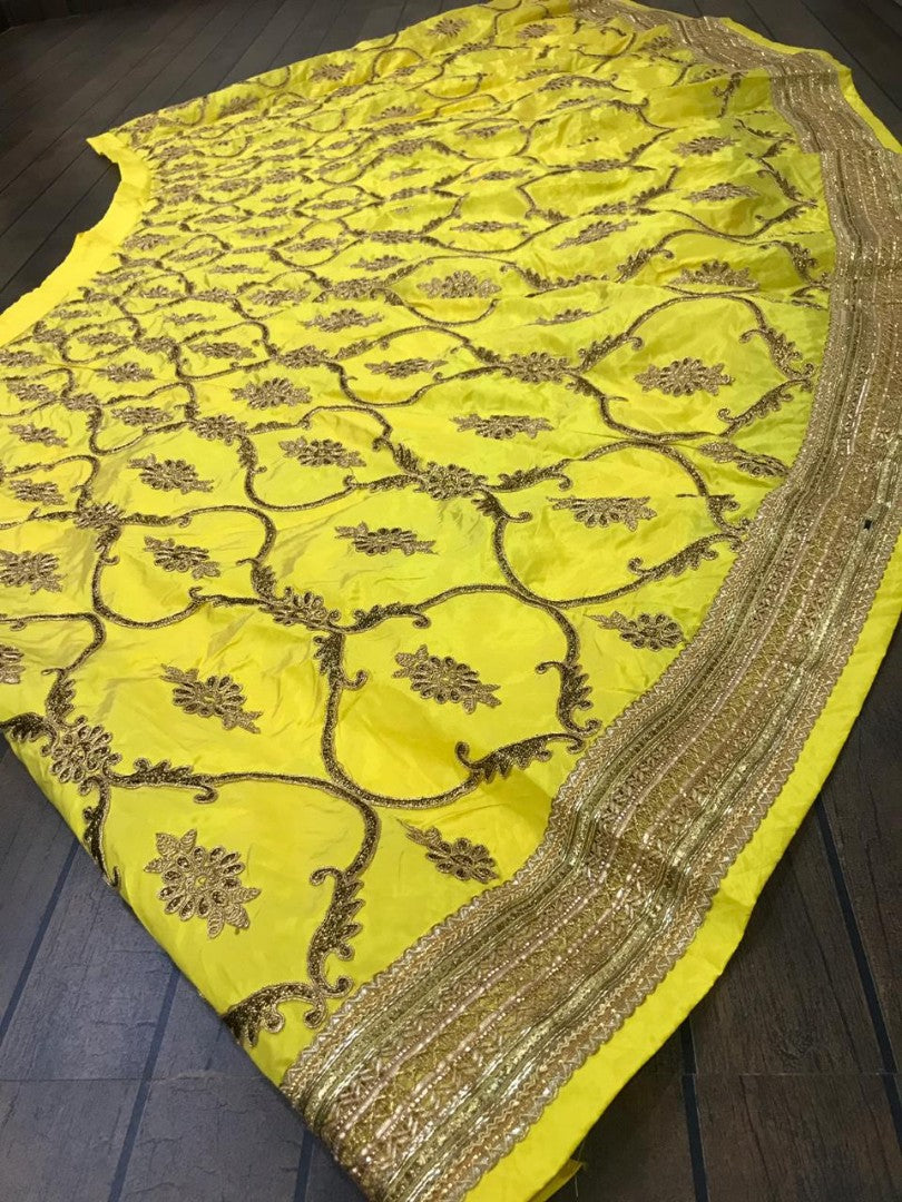 yellow tapeta silk embroidered wedding lehenga choli